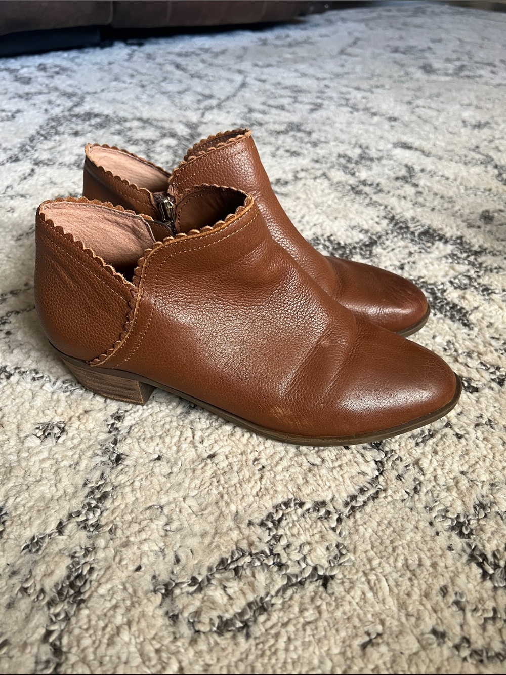 crown & ivy Tan Scalloped Leather Ankle Booties